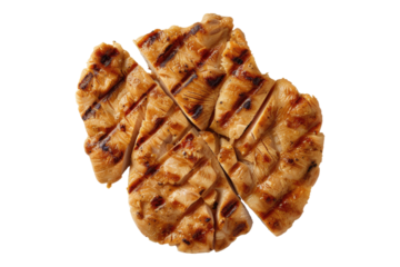 Thinly sliced grilled chicken meat isolated on transparent background