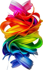 Vibrant abstract wave rainbow design cut out on transparent background