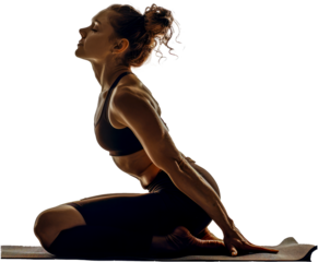 Woman meditating in yoga pose with peaceful expression cut out on transparent background