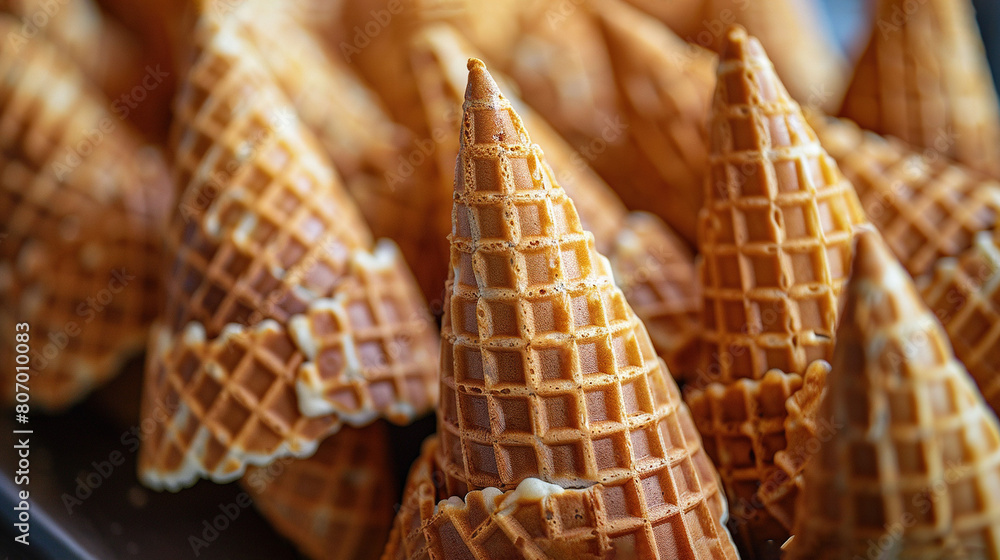 Poster a close-up of a group of waffles with icing on each waffle