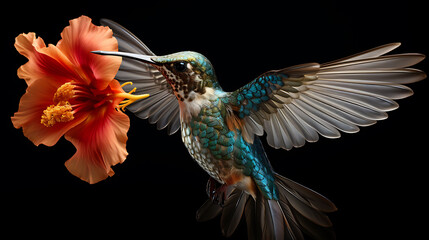 Hummingbird Ballet: Describe the iridescent blur of tiny wings at a flower.