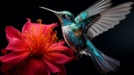Obraz premium Hummingbird Ballet: Describe the iridescent blur of tiny wings at a flower.