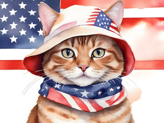 cat uncle sam hat with american flag