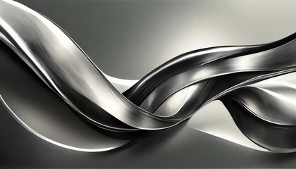 Abstract fluid metal bent form. Metallic shiny curved wave in motion. Design element steel texture effect.