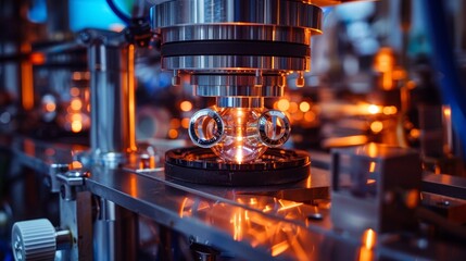 A machine is making a glass object with a glowing center