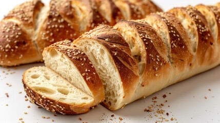 This is a delicious and healthy bread. It is made with whole wheat flour and is topped with sesame seeds. The bread is perfect for sandwiches, toast, or just eating on its own.