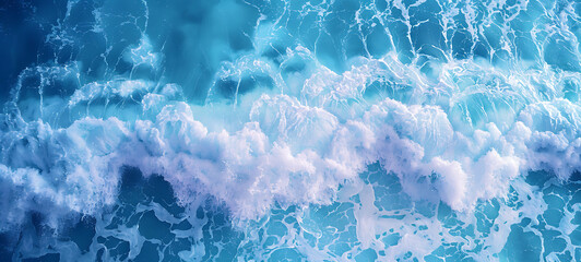 Ocean waves texture with blue ripples and white foam. Summer tropical travel panorama