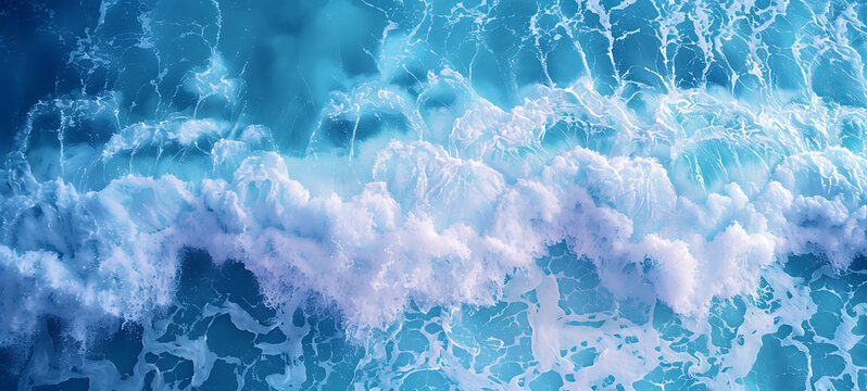 Ocean waves texture with blue ripples and white foam. Summer tropical travel panorama