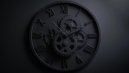 A minimalist clock design where the gears are used as numerals, emphasizing simplicity and precision