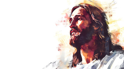 Fototapeta premium Beautiful watercolor illustration of Jesus Christ in a white background with copy space 