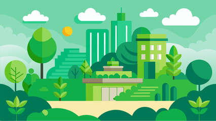 Incorporating green spaces such as gardens and green walls for improved air quality and aesthetics.. Vector illustration