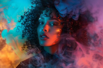 portrait of a young girl in the smoke