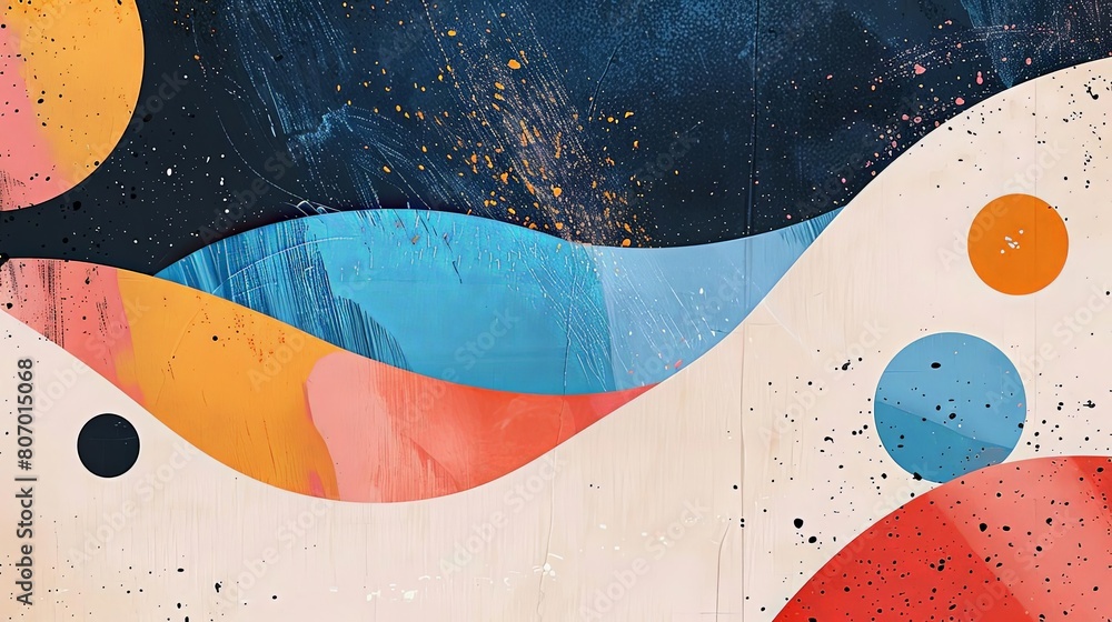 Poster clean and modern abstract composition with intergalactic shapes, featuring a isolated background, a 
