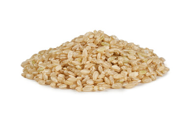 dry brown short grain rice isolated on white background