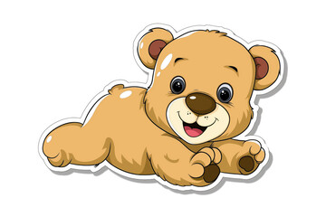 Cute cartoon bear sticker on white background