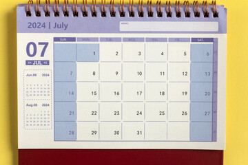 Calendar for July 2024. Desk calendar for planning and managing every date.