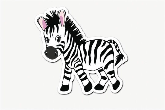 Cartoon zebra sticker on white background