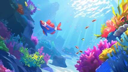 Vibrant Underwater Seascape with Colorful Coral and Tropical Fish
