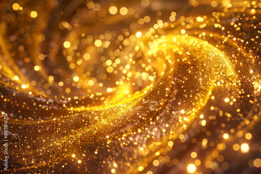 Aufkleber abstract background featuring a swirling pattern of golden glitter, sparkling with light and bokeh, 