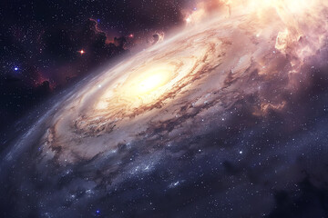 Fototapeta premium Craft a front-facing portrait capturing the essence of Impressionism in space Visualize swirling galaxies in soft pastel hues blending seamlessly with dreamy brush strokes