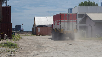 Fototapeta premium Container stuffing activities at the port