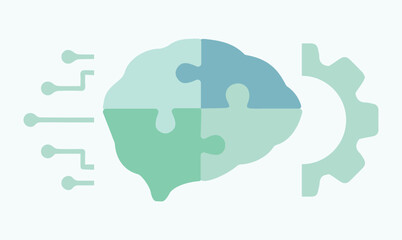 Brain, artificial intelligence, mind, network. Algorithm, technology, knowledge, science, computing, connection. Programming, data analysis, language, learning. Set vector icon