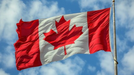 Flag of Canada waving in the wind. Canada flag. Canadian flag. CA flag.
