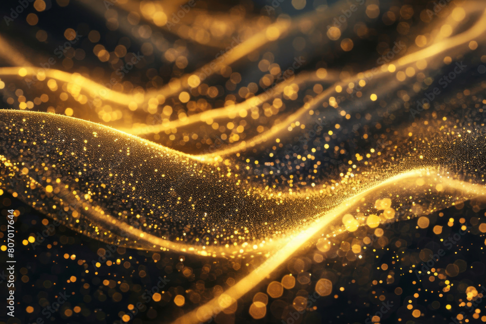 Poster captivating abstract background featuring shimmering golden glitter forming elegant waves, perfect f
