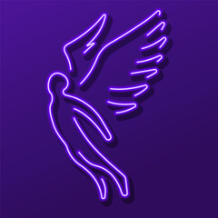 Obraz premium angel neon sign, modern glowing banner design, colorful modern design trend on black background. Vector illustration.