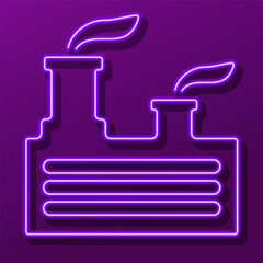 factory neon sign, modern glowing banner design, colorful modern design trend on black background. Vector illustration.