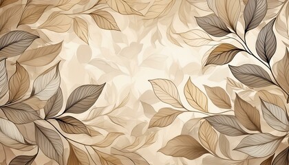  Elegant Beige Watercolor Background with Leafy Designs