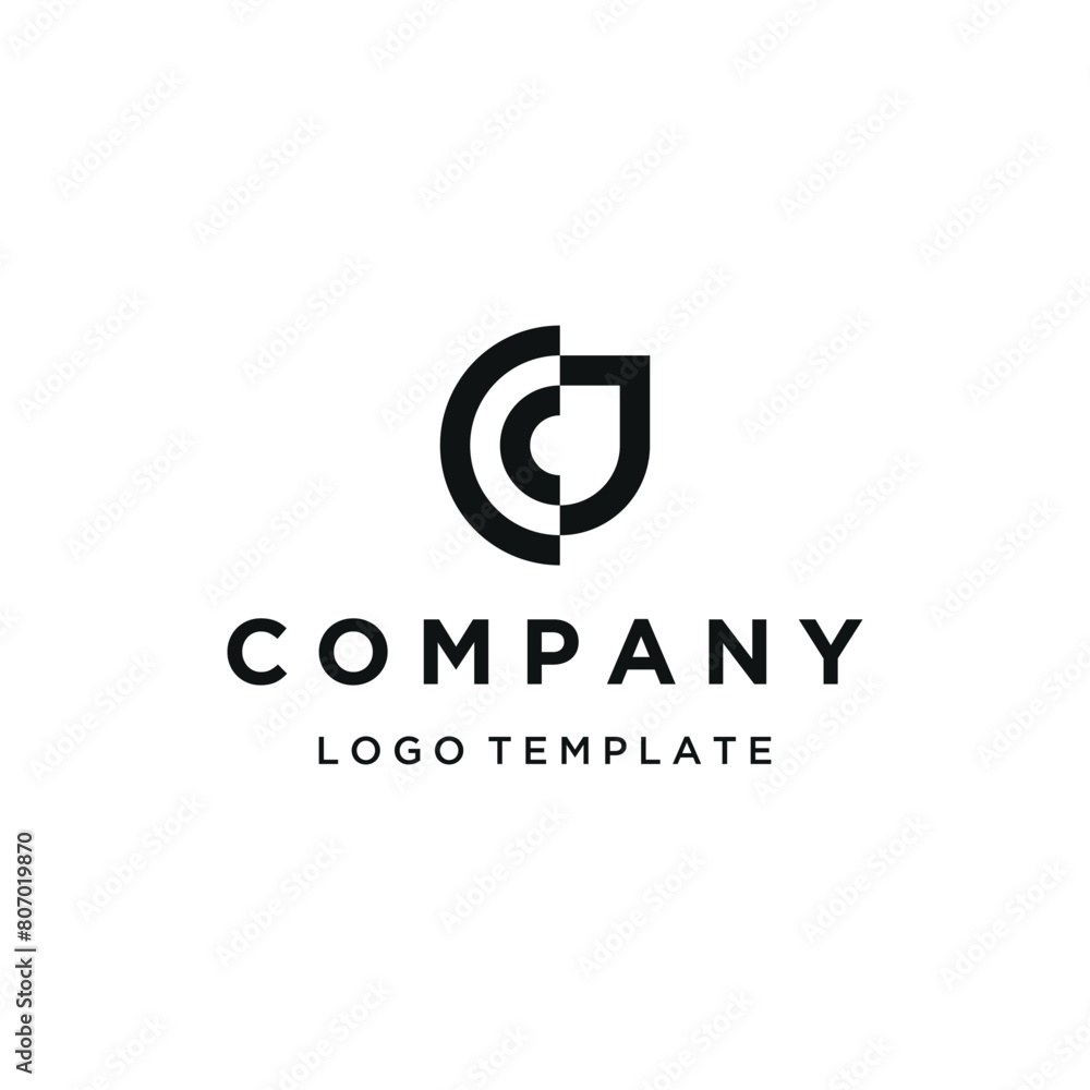 Poster initial letters cj j c jc with circular optical shape line art logo design