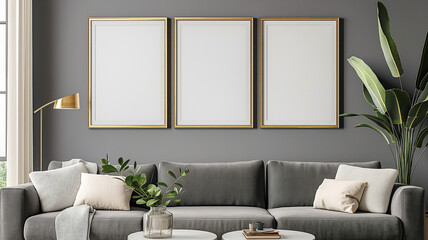 Mock up poster frame in modern interior fully furnished rooms background, living room. Mock up poster frame in tropical interior fully furnished rooms background, living room,