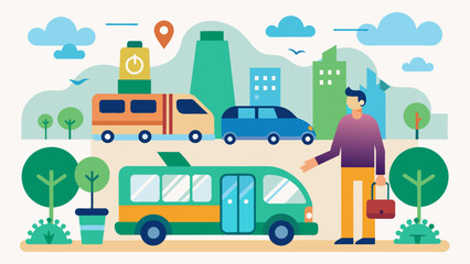 Fototapeta premium A person using public transportation or carpooling instead of driving alone reducing emissions and promoting shared resources..