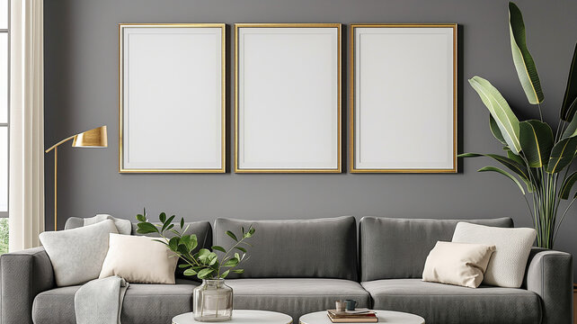 Mock up poster frame in modern interior fully furnished rooms background, living room. Mock up poster frame in tropical interior fully furnished rooms background, living room,