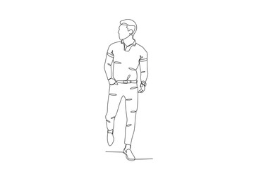 Continuous one line drawing of Men wearing plain collared shirts. Stylish accessories man and women. Dynamic one line draw graphic design vector illustration
