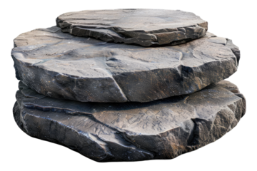 Triple round stone podium rock isolated on transparent background