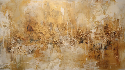 Encaustic paint beige and gold, abstract painting with a rich blend of golden and brown hues, creating a visually captivating texture and depth