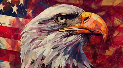 An bald eagle against USA flag. Concept and symbolism of American patriotism.