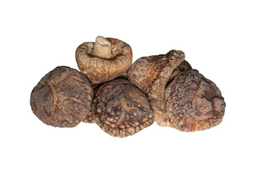 Pile of dried shiitake mushrooms isolated on transparent background