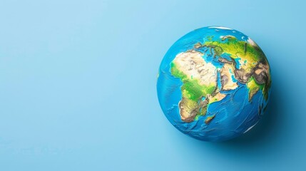   A blue Earth globe with blue backdrop and embedded, empty white space..Or, if you prefer to maintain the original intent of the description:..Close-up of