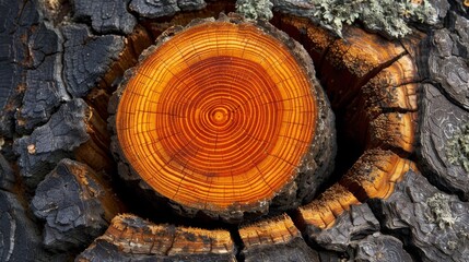   A tight shot of split wood against a tree stump backdrop