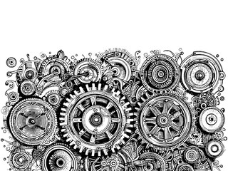 Complex mechanism in a cube. Sketch board imitation. Vector, generative ai.