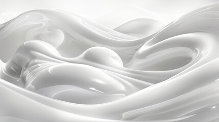   A white liquid swirls in the air, generating a white, liquid trail against a pristine white backdrop
