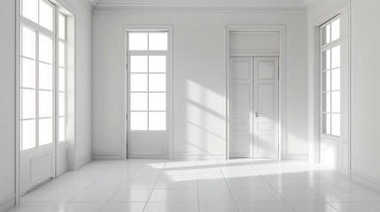 Fototapeta premium Bright and airy, all-white room, perfect place to relax and unwind, calm quiet tranquil relaxing soothing