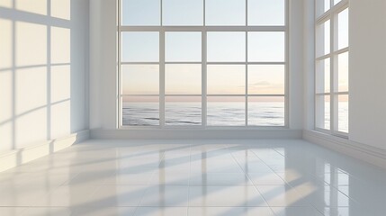 Large window looking out to ocean, property home decor furniture flooring