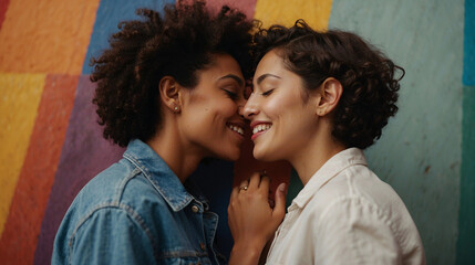 Generative AI picture, bisexual gay person with rainbow flag, LGBT people gay pride month