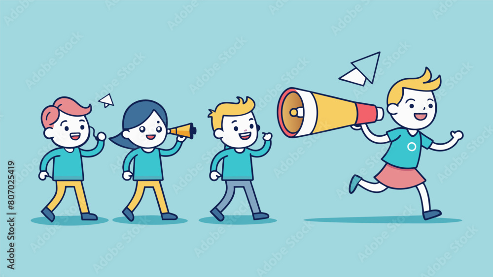 Aufkleber a handdrawn comic strip showing a group of characters passing around a megaphone and repeating the s
