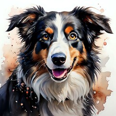 Watercolor Portrait of a Border Collie Dog
