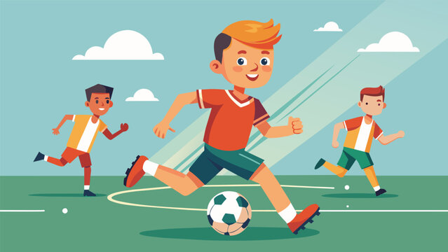 A young rookie makes a daring move weaving through defenders and scoring with finesse much to the amazement of their teammates.. Vector illustration